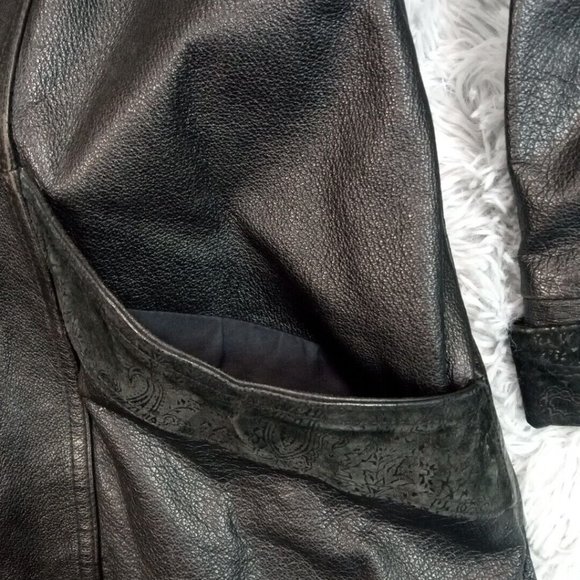 Wilsons Womens Jacket Coat Leather Black XS Thinsulate Snap Up Pockets Floral‎ - Picture 12 of 16